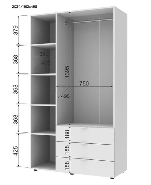 Комплект шаф для одягу Doros Гелар (2 шт.) 271,2х49,5х203,4 см Білий (DRS-011172) DRS-011172 фото