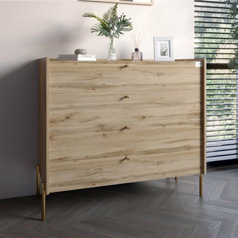 Комод із 4 шухлядами LION Wood із золотими ніжками 100х90х45 см Дуб Аппалачі (LION-042963) LION-042963 фото