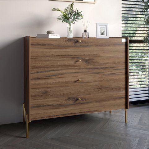 Комод із 4 шухлядами LION Wood із золотими ніжками 100х90х45 см Дуб Ліворно (LION-042965) LION-042965 фото