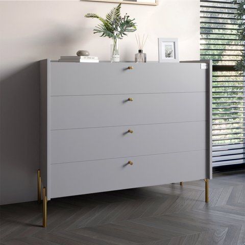 Комод із 4 шухлядами LION Wood із золотими ніжками 100х90х45 см Кашемір (LION-042968) ТОП LION-042968 фото