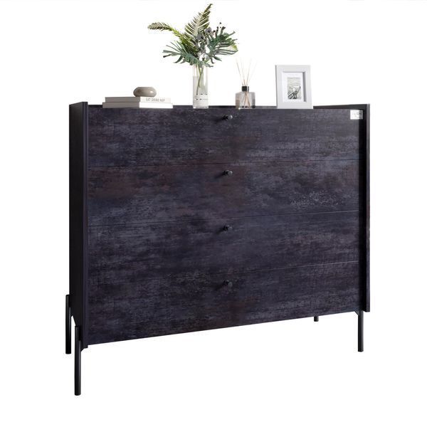 Комод с 4 ящиками LION Wood с черными ножками 100х90х45 см Бетон темный (LION-042975) LION-042975 фото
