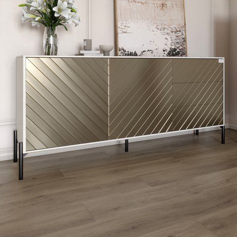 Комод з чорними металевими ніжками LION Амарант 168x40x76,5 см Бетон Style/Перламутровий металік (LION-041923) LION-041923 фото