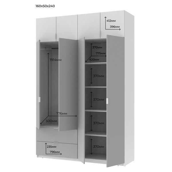 Шафа розпашна с антресолью Doros Лукас 160х50х240 см Білий (DRS-011193) DRS-011193 фото